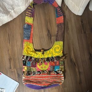 Boho Tye Dye 100% Cotton Over The Shoulder Bookbag Purse Owls Pockets Zippered